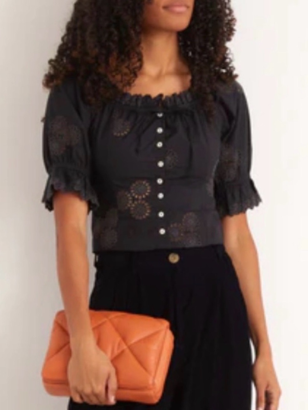 LoveShackFancy Anala Cropped Top Eyelet Blouse Size 4 - Picture 9 of 11